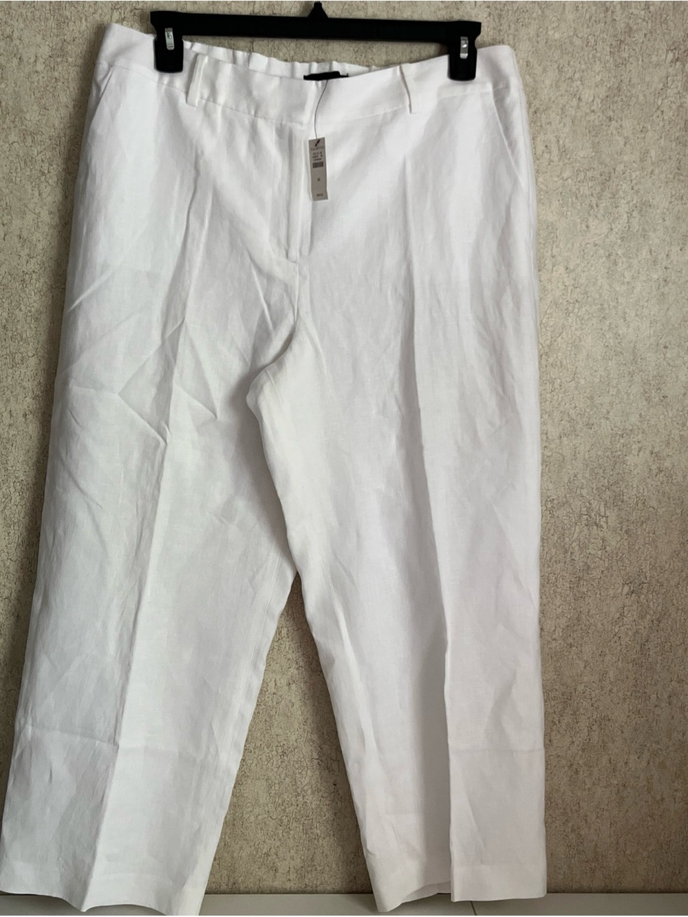 Talbots White 100% Linen Ankle Pants Preppy Front Zip Women’s 14 NWT